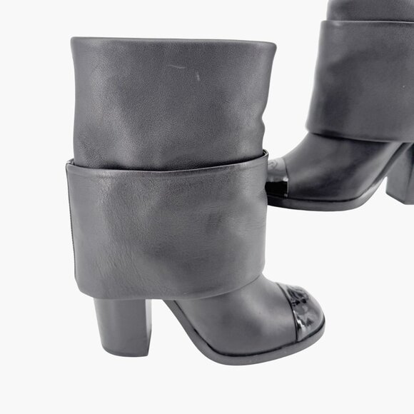 CHANEL Black Ankle Boots with Patent Toe - Picture 14 of 15
